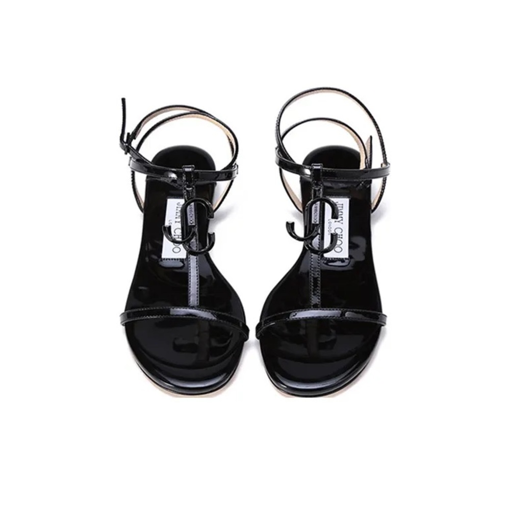 Jimmy Choo Adolie Strap Sandals Women's Black Patent Leather